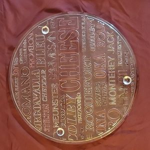 Cheese Plate 11" Round Clear & Pink Glass Server Stillton Cheddar, Muenster Brie